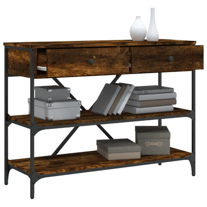 Console Table with Drawers and Shelves Smoked Oak Engineered Wood