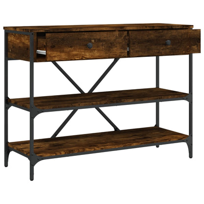 Console Table with Drawers and Shelves Smoked Oak Engineered Wood