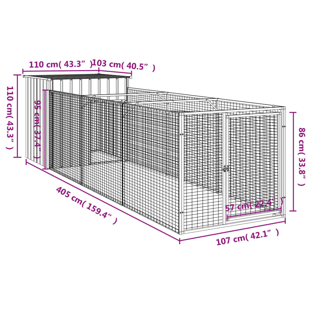 Dog House with Run Anthracite 110x405x110 cm Galvanised Steel