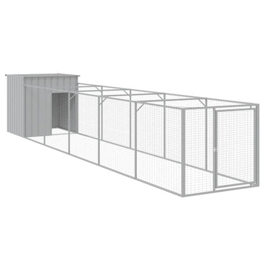 Dog House with Run Light Grey 110x609x110 cm Galvanised Steel