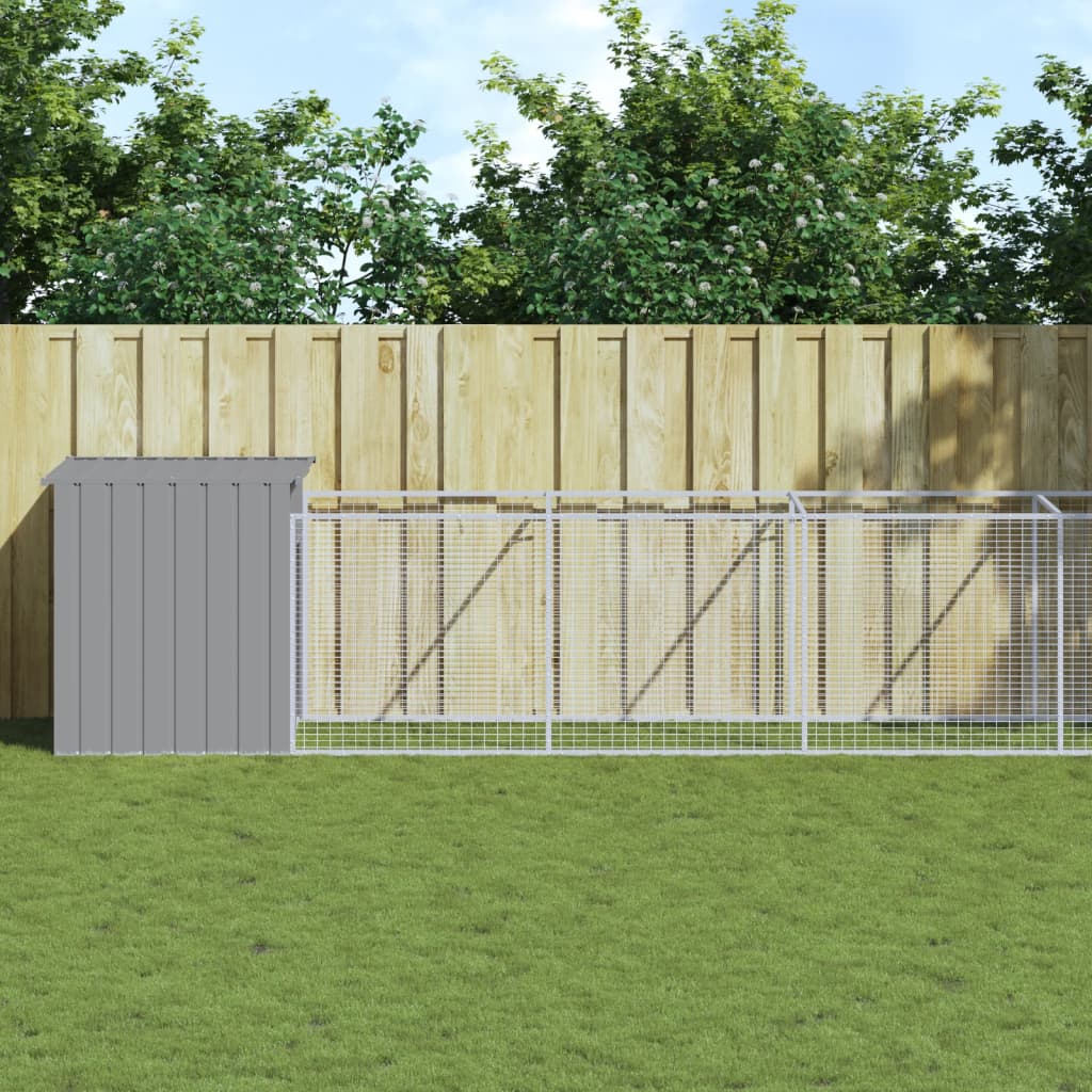 Dog House with Run Light Grey 110x609x110 cm Galvanised Steel