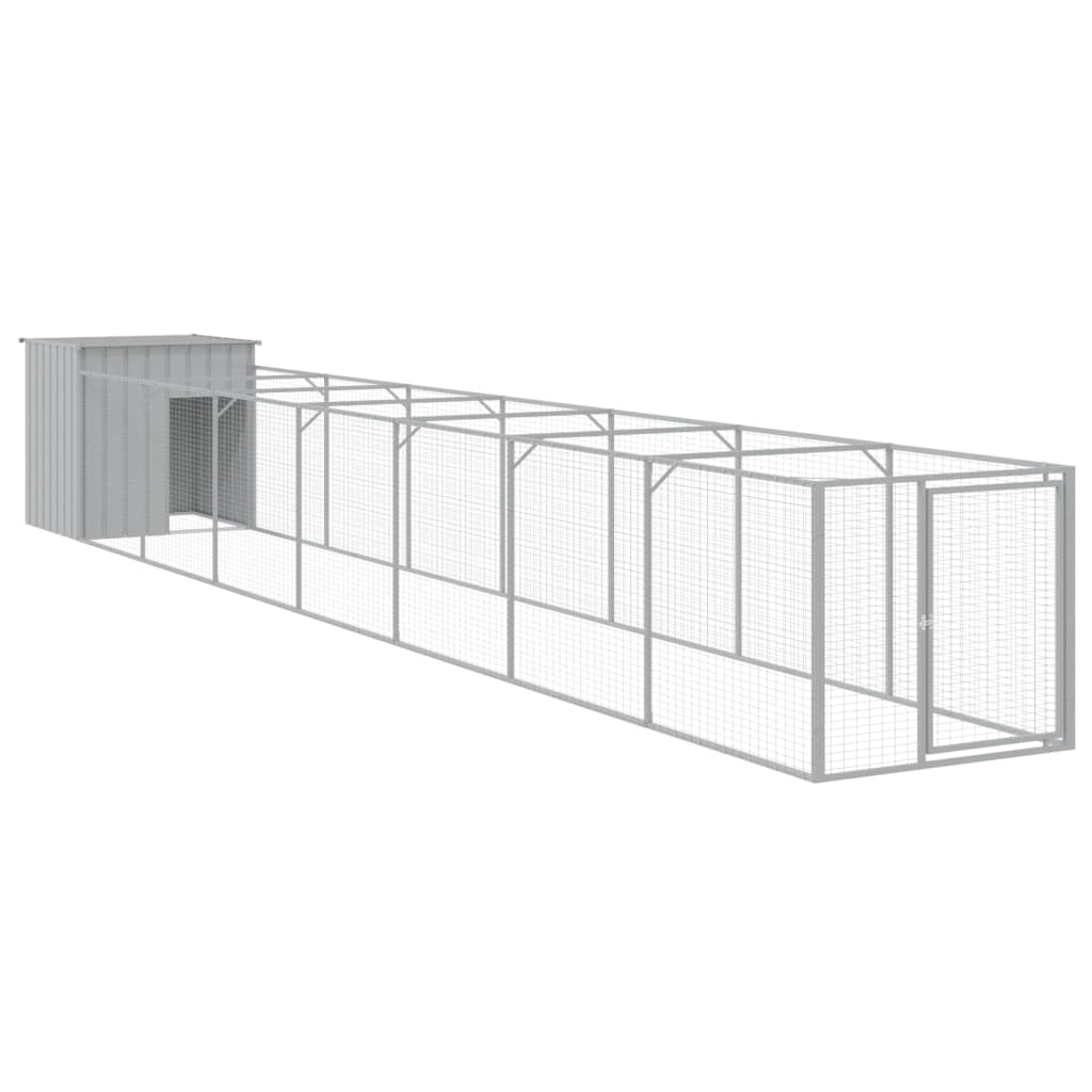 Dog House with Run Light Grey 110x813x110 cm Galvanised Steel