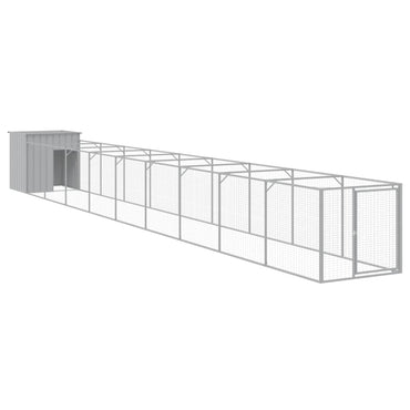 Dog House with Run Light Grey 110x1017x110 cm Galvanised Steel