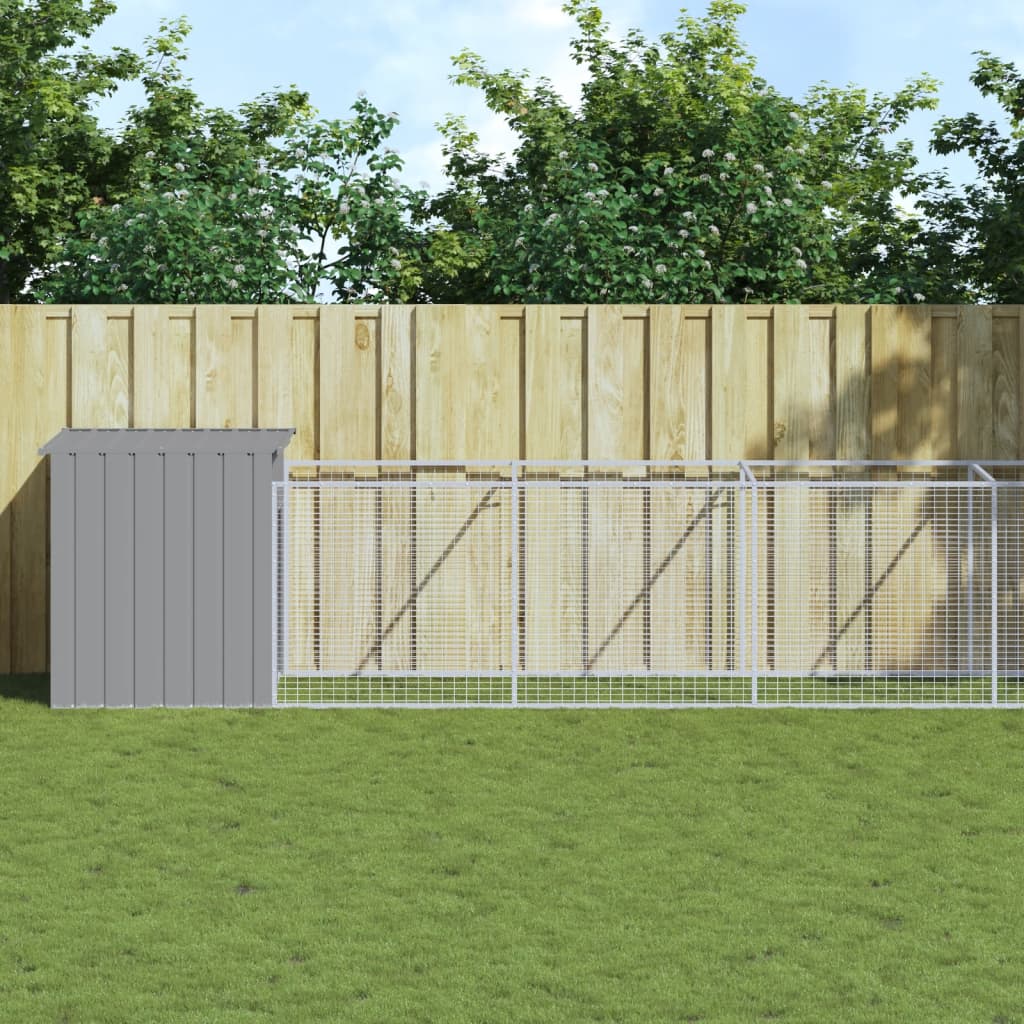 Dog House with Run Light Grey 110x1017x110 cm Galvanised Steel