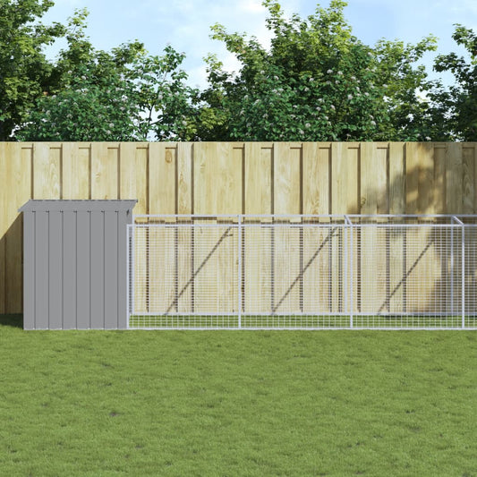 Dog House with Run Light Gray 43.3"x480.7"x43.3" Galvanized Steel