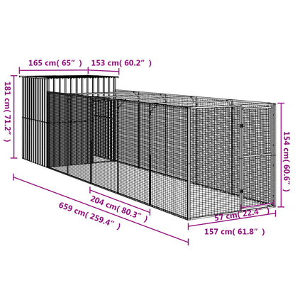 Dog House with Run Anthracite 65"x259.4"x71.3" Galvanized Steel
