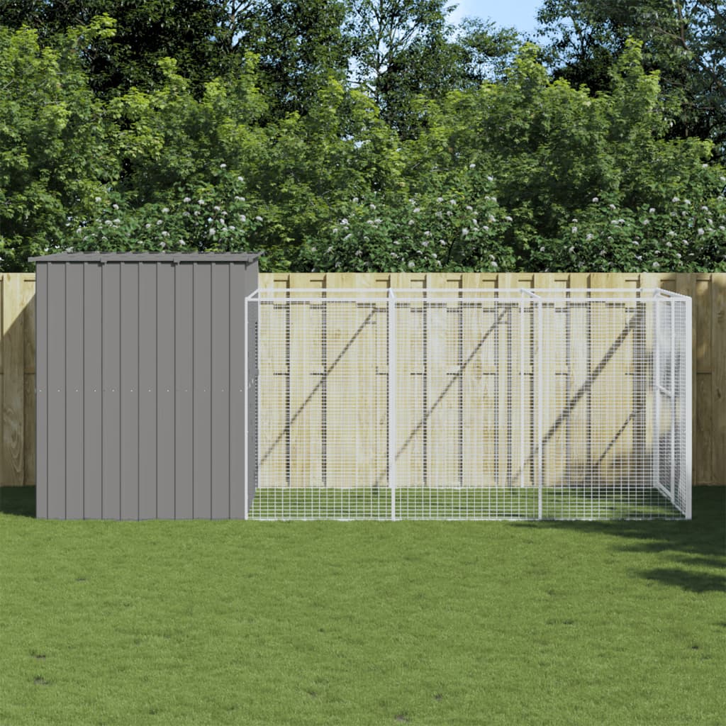 vidaXL Dog House Light grey Galvanized steel 84.3 x 180.3 x 71.3 in