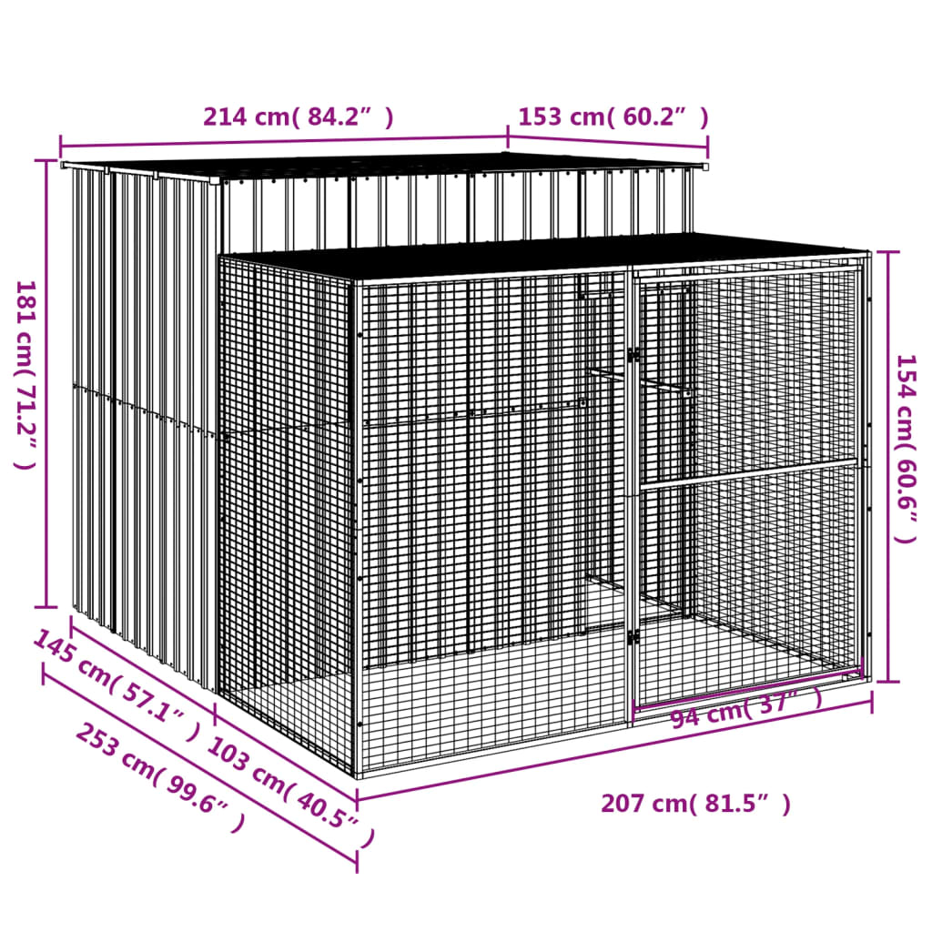 vidaXL Dog House Light Grey Galvanized Steel Large Durable Dog House