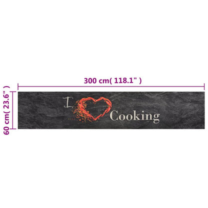 Kitchen Rug | Black | Velvet | 60x300 cm | Non-slip | Kitchen Rug
