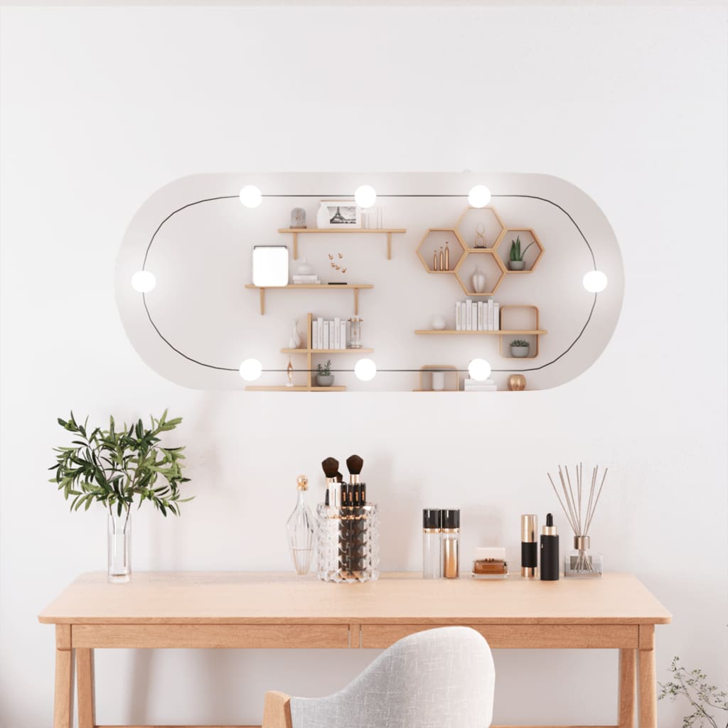 Wall Mirror with LED Lights 25x60 cm Glass Oval