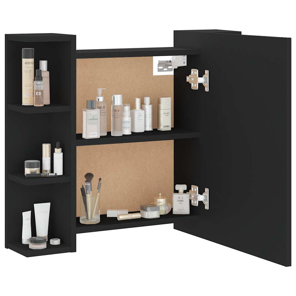Mirror Cabinet with LED Black 70x16.5x60 cm