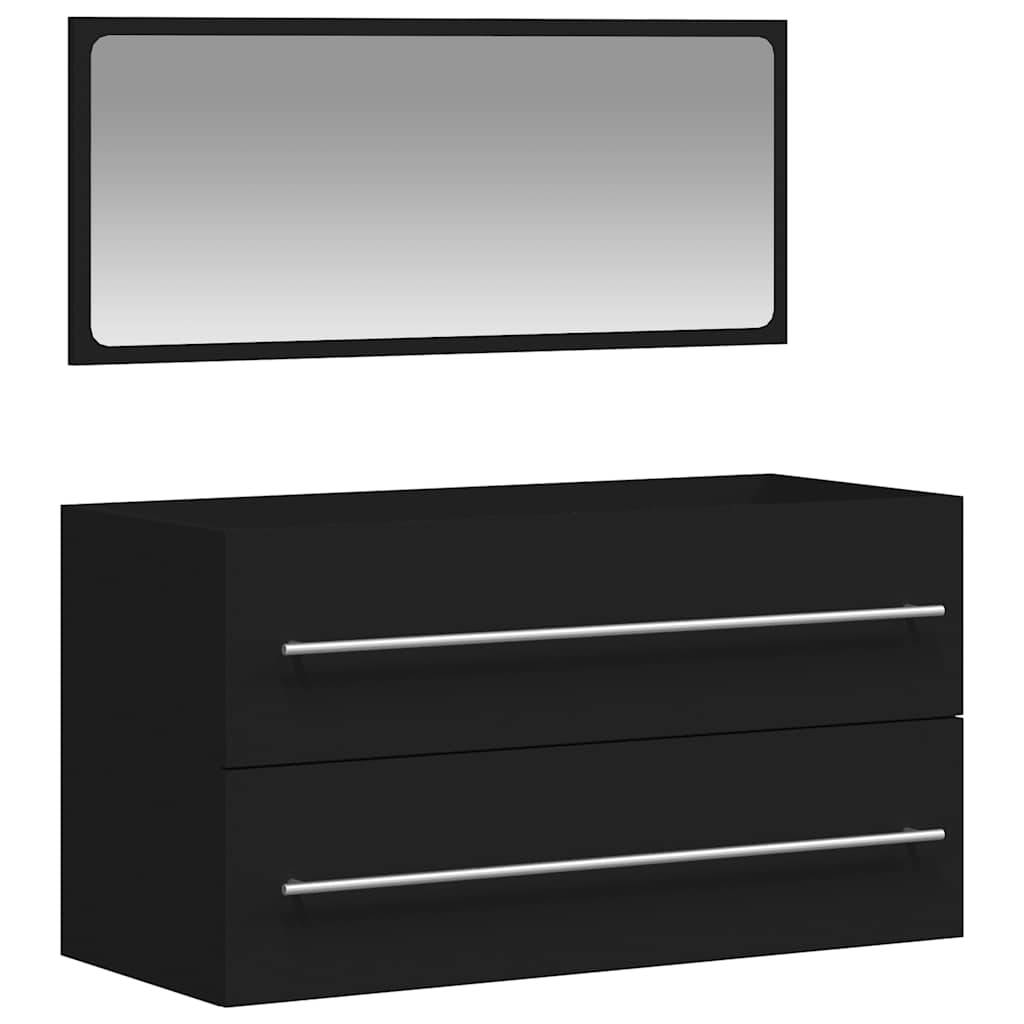 Bathroom Cabinet With Mirror | Black | Engineered Wood | Medium