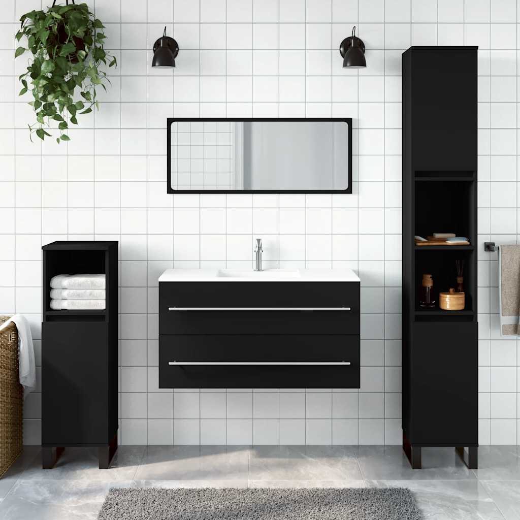 Bathroom Cabinet With Mirror | Black | Engineered Wood | Medium