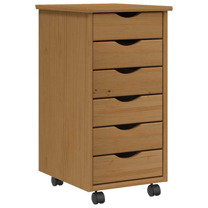 Rolling Cabinet with Drawers "MOSS" Honey Brown Solid Wood Pine