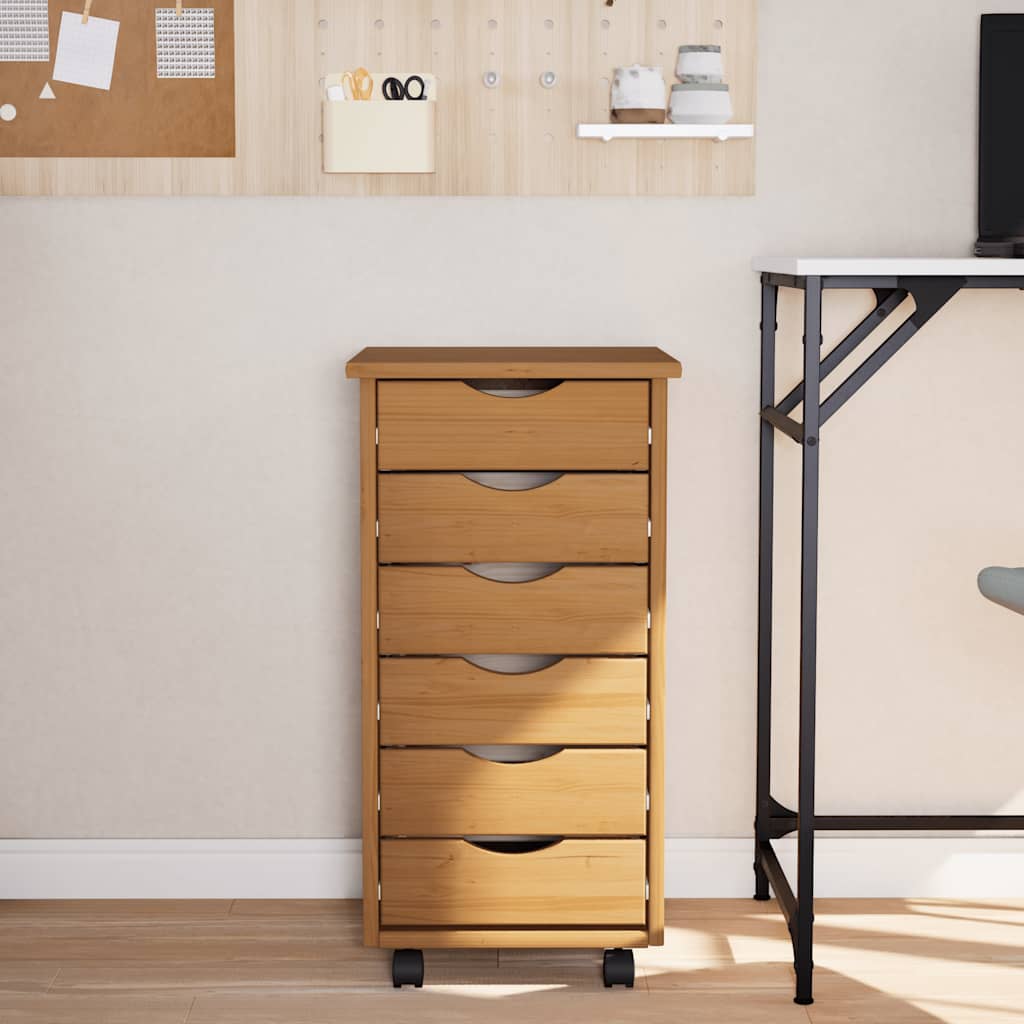 Rolling Cabinet with Drawers "MOSS" Honey Brown Solid Wood Pine