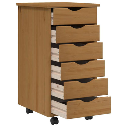 Rolling Cabinet with Drawers "MOSS" Honey Brown Solid Wood Pine