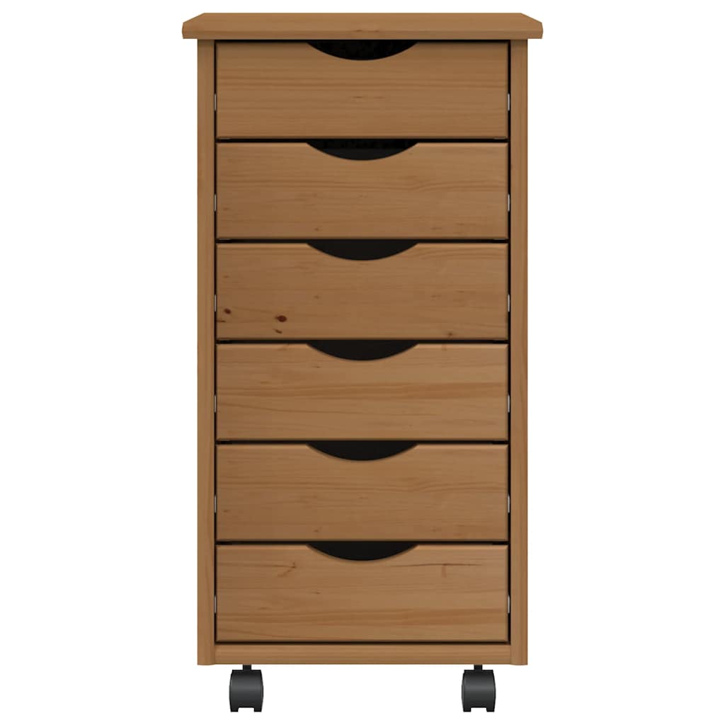 Rolling Cabinet with Drawers "MOSS" Honey Brown Solid Wood Pine
