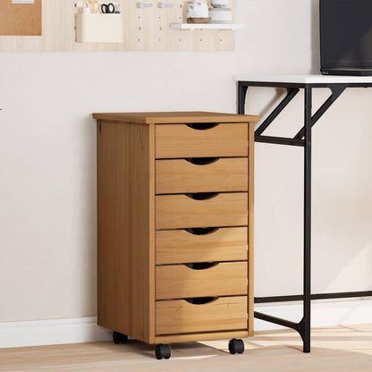 Rolling Cabinet with Drawers "MOSS" Honey Brown Solid Wood Pine