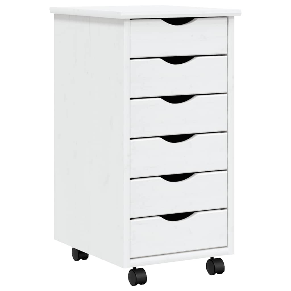 Rolling Cabinet with Drawers "MOSS" White Solid Wood Pine