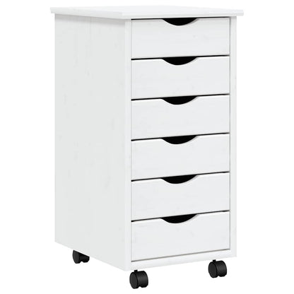Rolling Cabinet with Drawers "MOSS" White Solid Wood Pine