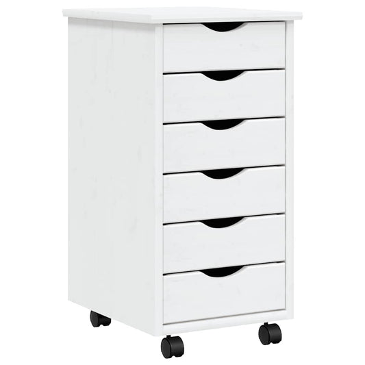 Rolling Cabinet with Drawers "MOSS" White Solid Wood Pine