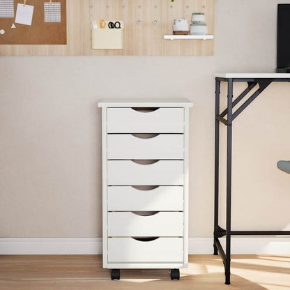 Rolling Cabinet with Drawers "MOSS" White Solid Wood Pine