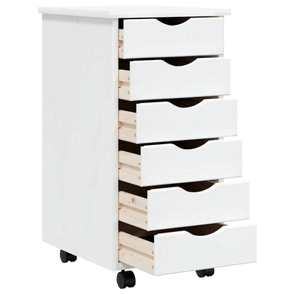 Rolling Cabinet with Drawers "MOSS" White Solid Wood Pine
