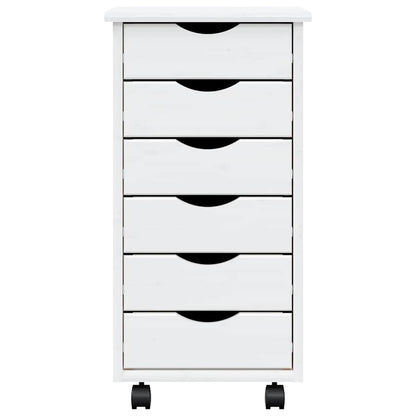 Rolling Cabinet with Drawers "MOSS" White Solid Wood Pine