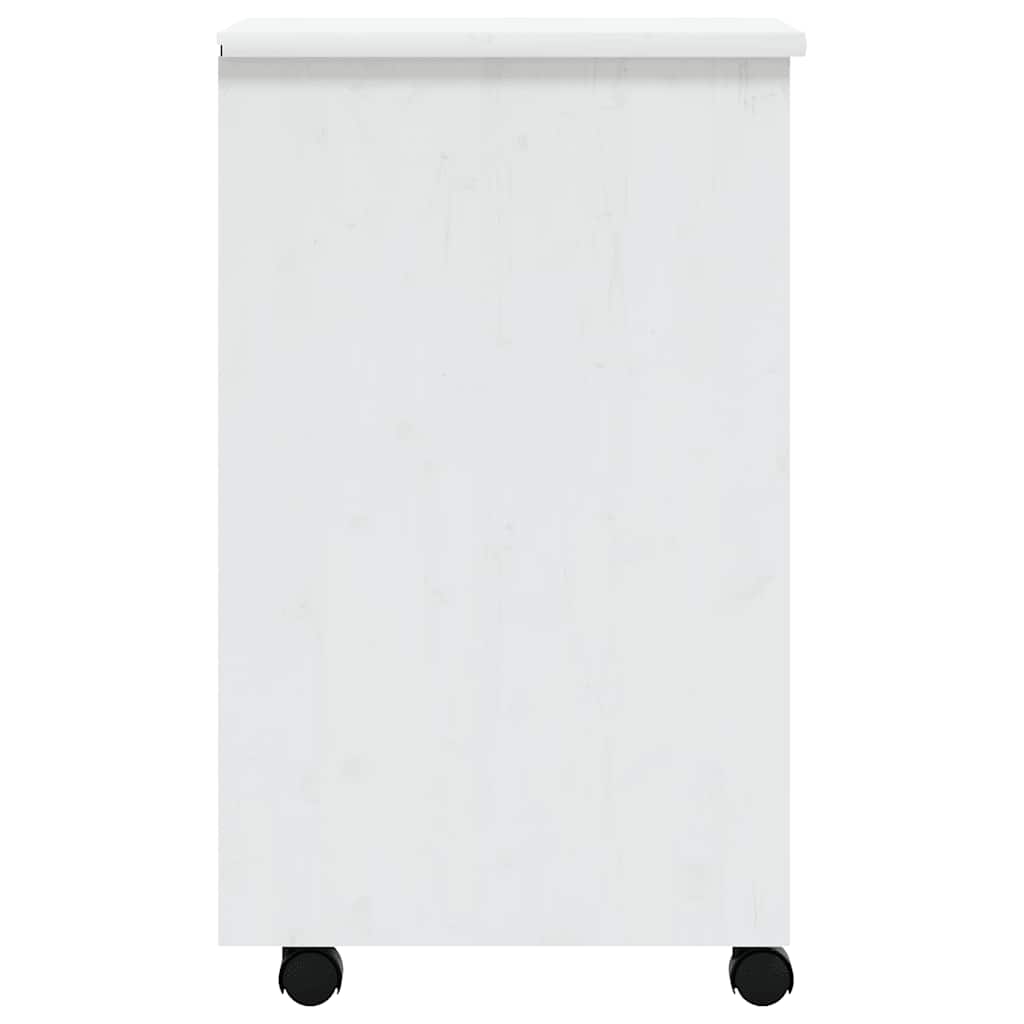 Rolling Cabinet with Drawers "MOSS" White Solid Wood Pine