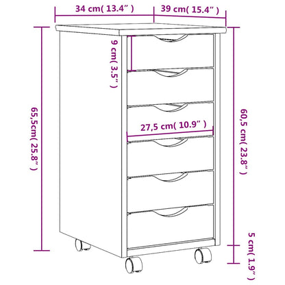 Rolling Cabinet with Drawers "MOSS" White Solid Wood Pine