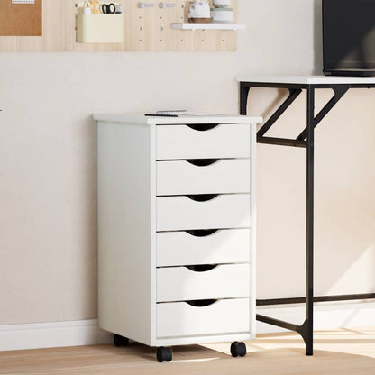 Rolling Cabinet with Drawers "MOSS" White Solid Wood Pine