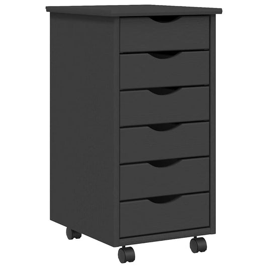 Rolling Cabinet with Drawers "MOSS" Grey Solid Wood Pine