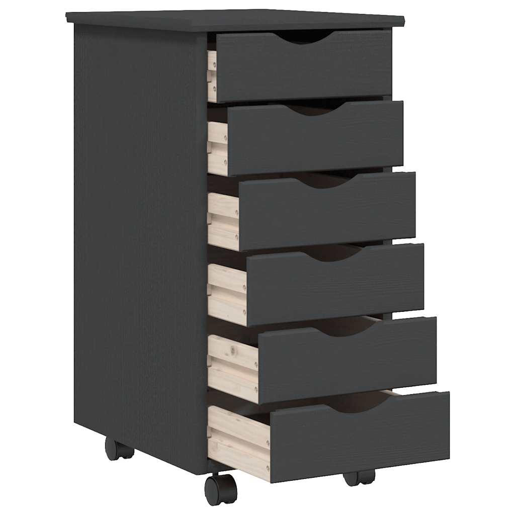 Rolling Cabinet with Drawers MOSS Grey Solid Wood Pine