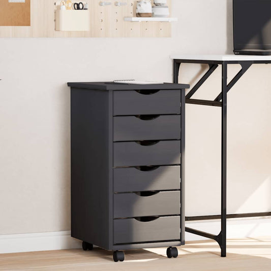 Rolling Cabinet with Drawers "MOSS" Grey Solid Wood Pine