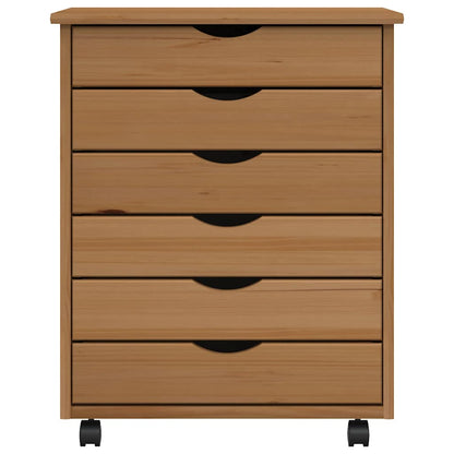 Rolling Cabinet with Drawers MOSS Honey Brown Solid Wood Pine