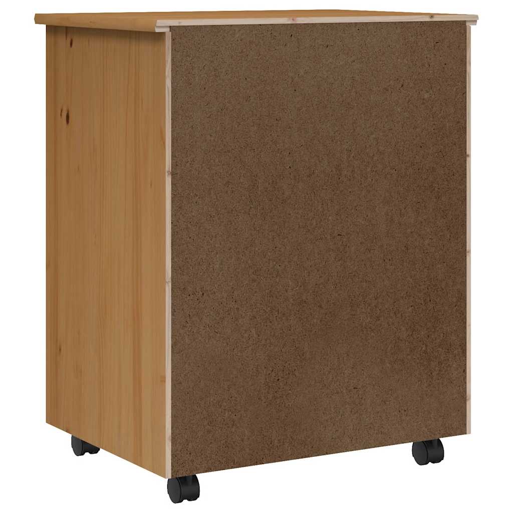 Rolling Cabinet with Drawers MOSS Honey Brown Solid Wood Pine