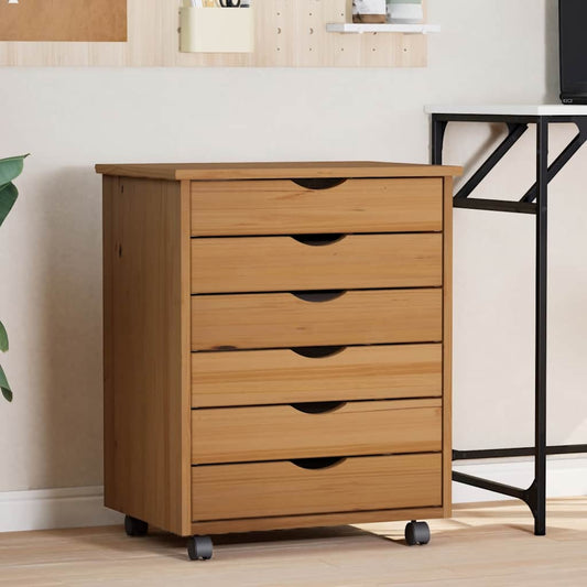 Rolling Cabinet with Drawers "MOSS" Honey Brown Solid Wood Pine