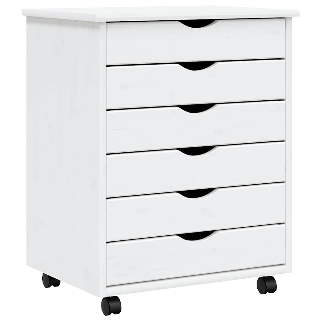 Rolling Cabinet with Drawers "MOSS" White Solid Wood Pine