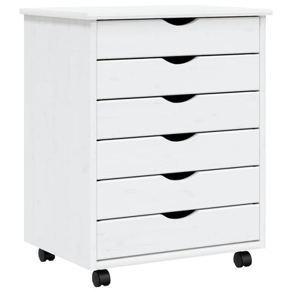Rolling Cabinet with Drawers "MOSS" White Solid Wood Pine