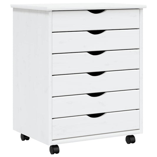 Rolling Cabinet with Drawers "MOSS" White Solid Wood Pine