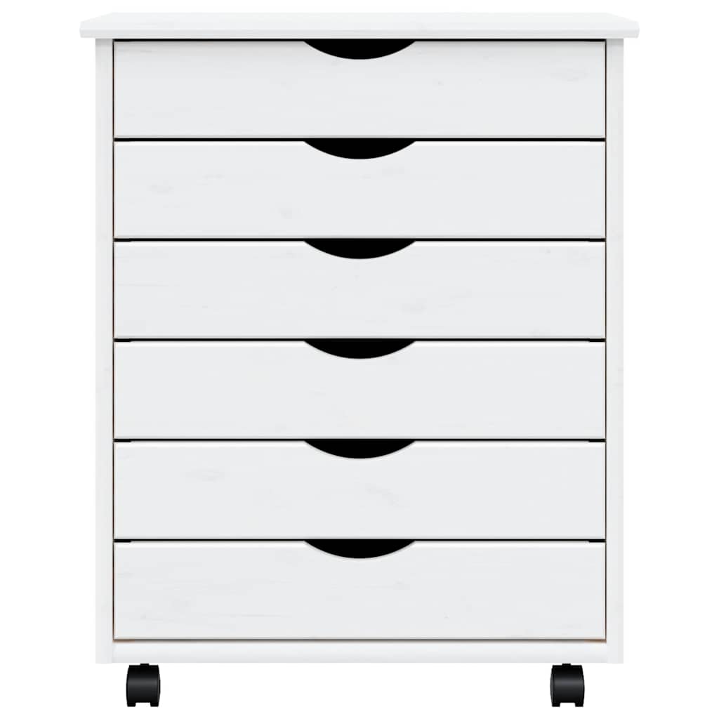 Rolling Cabinet with Drawers "MOSS" White Solid Wood Pine