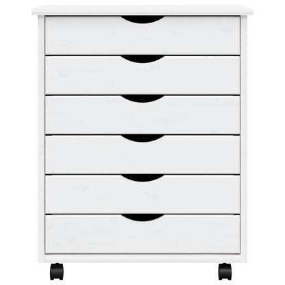 Rolling Cabinet with Drawers "MOSS" White Solid Wood Pine