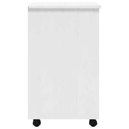 Rolling Cabinet with Drawers "MOSS" White Solid Wood Pine