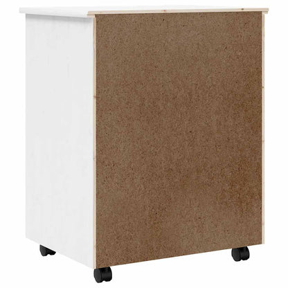 Rolling Cabinet with Drawers "MOSS" White Solid Wood Pine