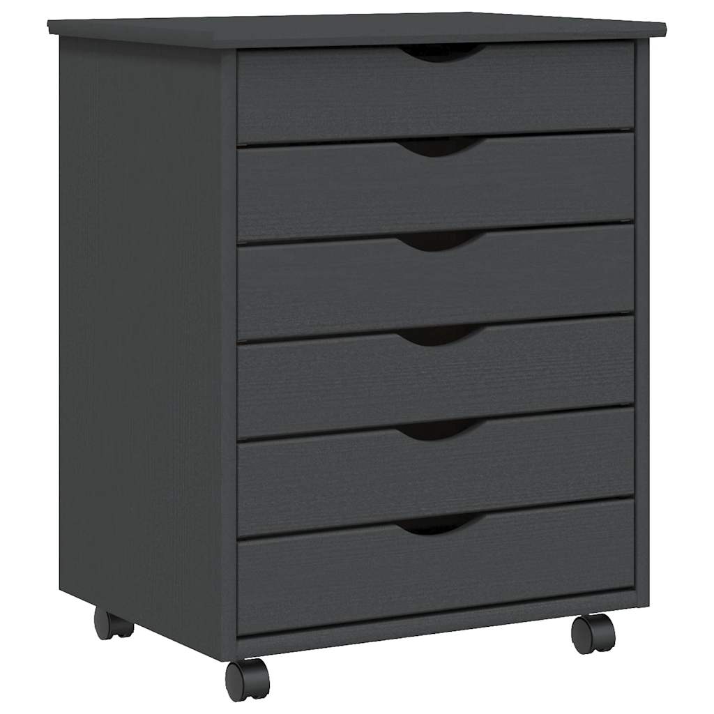 Rolling Cabinet with Drawers "MOSS" Grey Solid Wood Pine