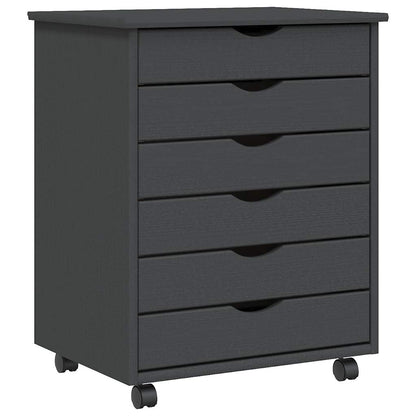 Rolling Cabinet with Drawers "MOSS" Grey Solid Wood Pine