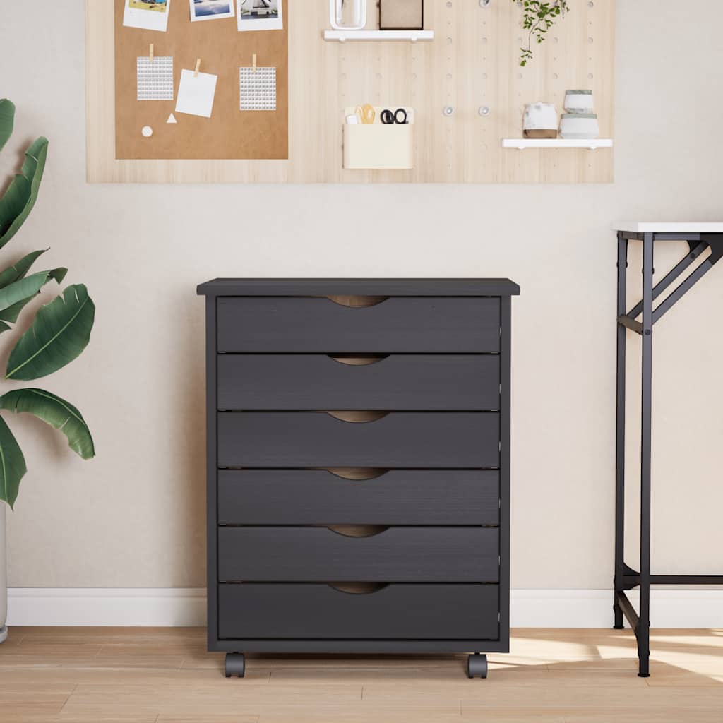 Rolling Cabinet with Drawers "MOSS" Grey Solid Wood Pine