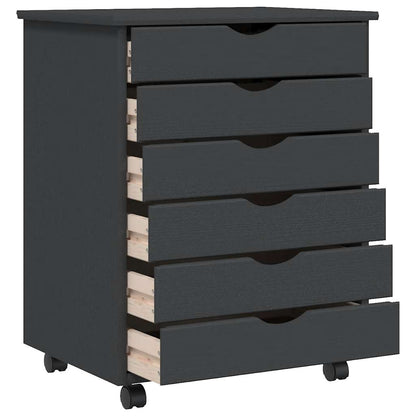 Rolling Cabinet with Drawers "MOSS" Grey Solid Wood Pine
