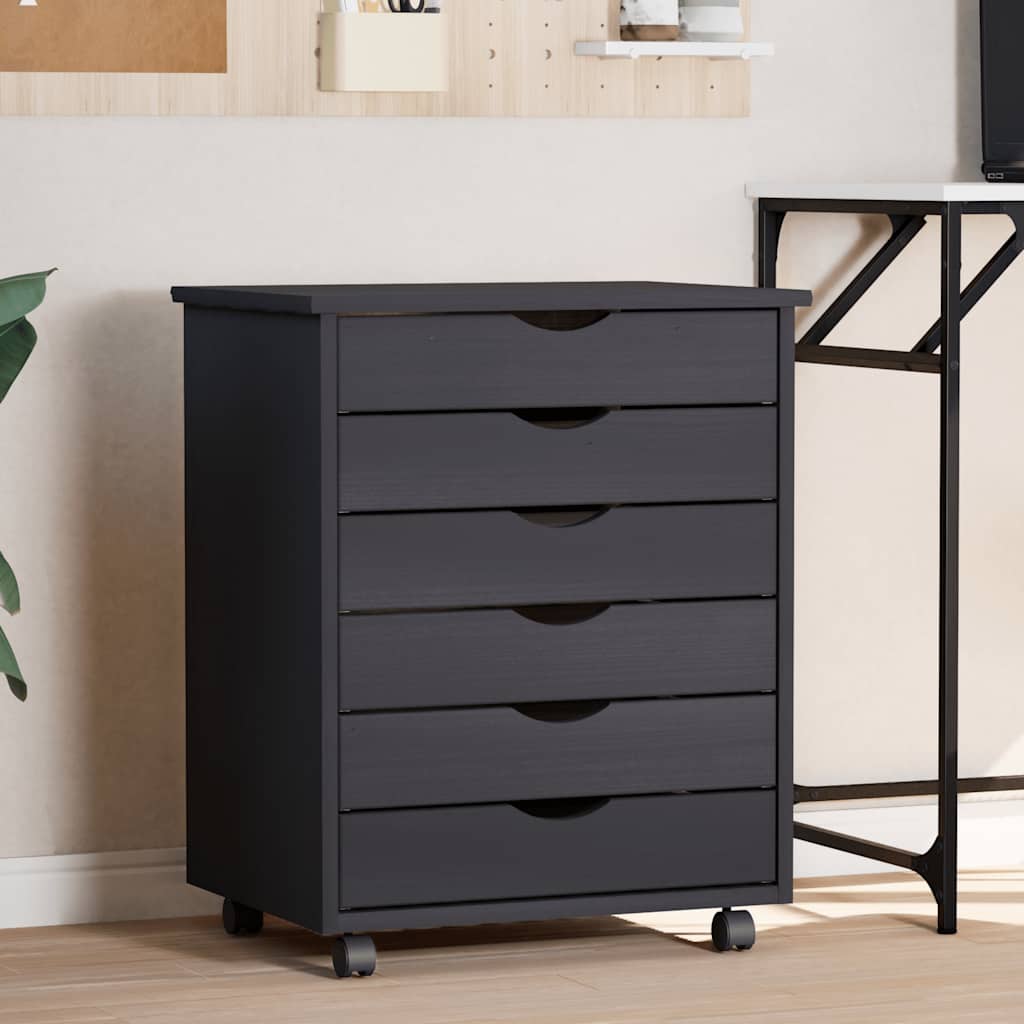 Rolling Cabinet with Drawers "MOSS" Grey Solid Wood Pine