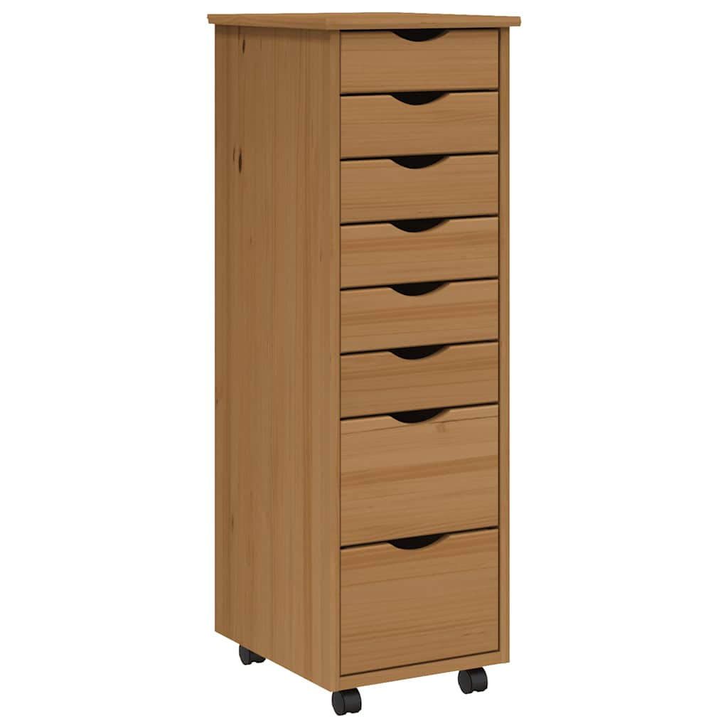 Rolling Cabinet with Drawers "MOSS" Honey Brown Solid Wood Pine
